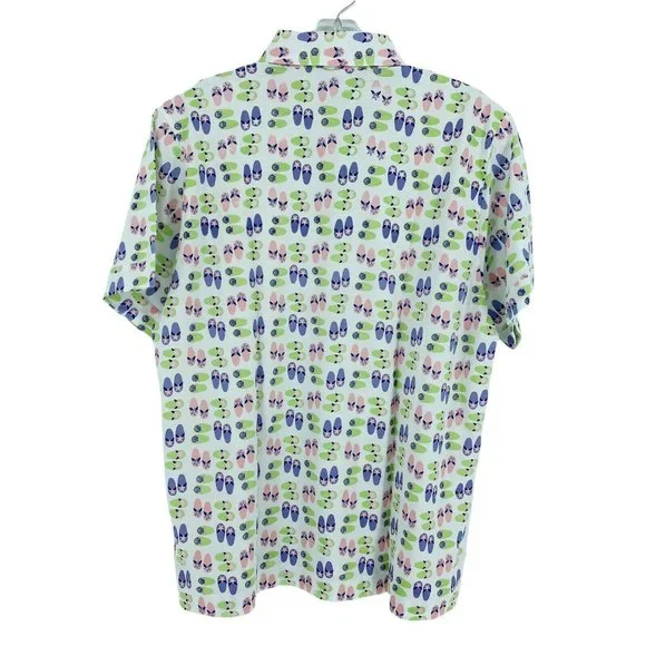 New Leon Levine Polo Shirt Womens Large Flip Flop Print Short Sleeve Blo… - Picture 2 of 8